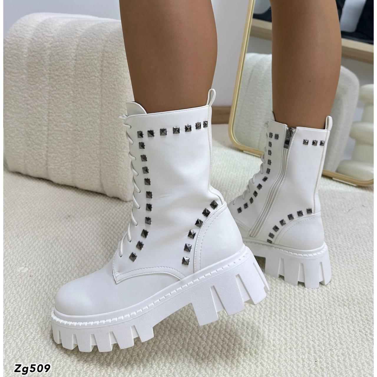 Botin blanco apliques plomo suela 4cm  7419-A008  C-F