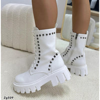 Botin blanco apliques plomo suela 4cm  7419-A008  C-F