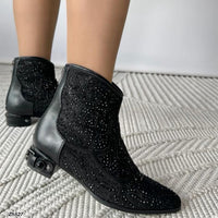 Botin texano negro apliques brillantes tacon 3cm  HX3160-C1191