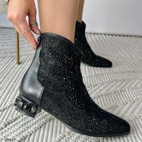 Botin texano negro apliques brillantes tacon 3cm  HX3160-C1191