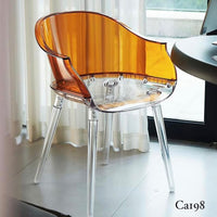 Silla naranja transparente en Plástico policarbonado  36cm* 32cm* 44cm