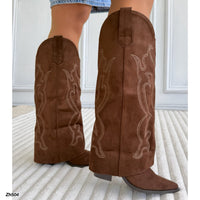 Bota texana café doblez detalles tacon 8cm   2588A  C-163