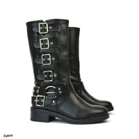 Bota negro caña media detalle correas hebilla plateado tacon 4cm  2Y3806-3  C-6