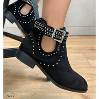 Botin negro apliques plateados tacon 3cm  YZ19-216  C-64