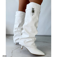 Bota caña alta blanco doblez detalle plateado tacon puntilla 6cm  HX3392-B0227