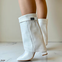 Botin blanco doblez textura detalle plomo tacon 10cm  HX3079-B9370