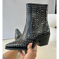 Botin texano negro apliques plateado tacon 7cm  HX3131-B9509