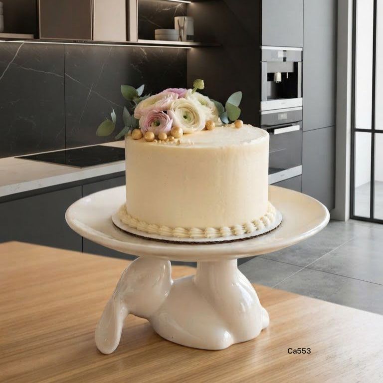 Articulo decorativo conejo blanco ceramica bandeja   20.5cm