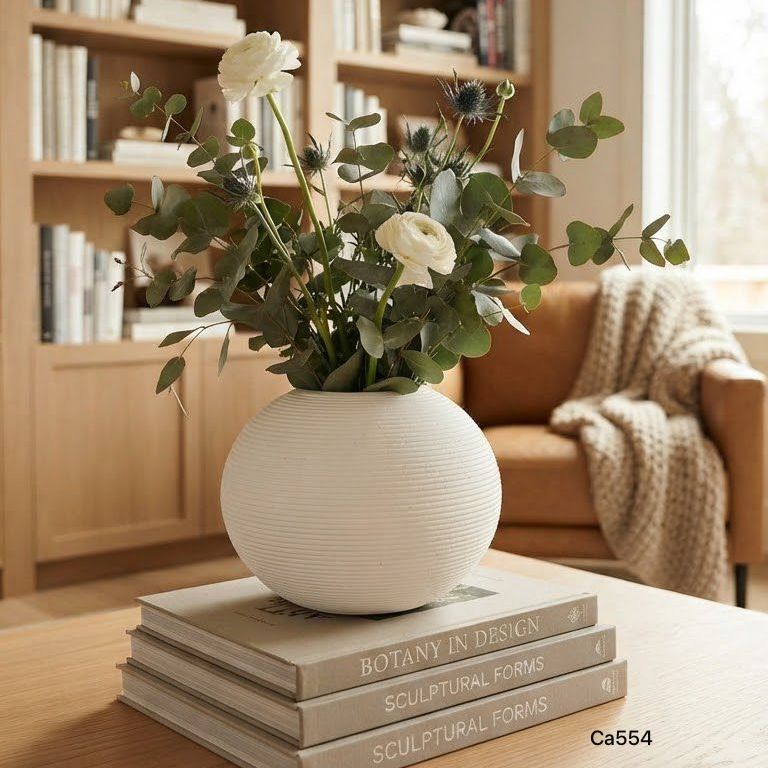 Florero circular blanco ceramica 15cm* 15cm* 11cm