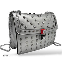 Bolso plateado apliques y cadena plateado   24cm* 9cm* 18cm   C - 23196-A