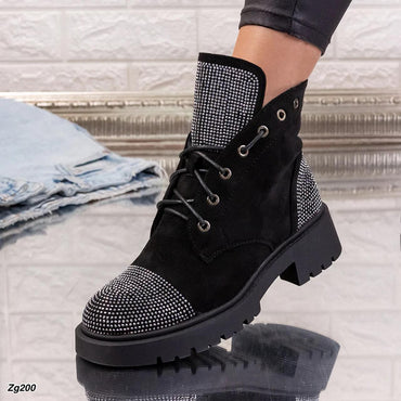 Botin negro apliques plateado brillantes tacon 4cm  A9529  C-13