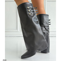 Bota texana negro doblez detalles plateado tacon 8cm   HX3108-B0208