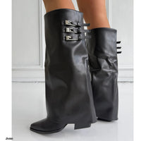 Bota texana negro doblez detalles plateado tacon 8cm   HX3108-B0208