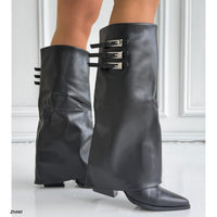 Bota texana negro doblez detalles plateado tacon 8cm   HX3108-B0208