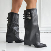 Bota texana negro doblez detalles plateado tacon 8cm   HX3108-B0208