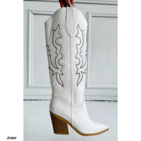 Bota texana blanco apliques brillante tacon 9cm  HX3371-C1805