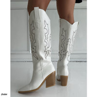 Bota texana blanco apliques brillante tacon 9cm  HX3371-C1805