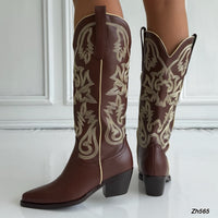 Bota texana café detalle beige tacon 6cm  HX3168-B0209