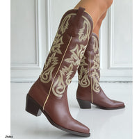 Bota texana café detalle beige tacon 6cm  HX3168-B0209