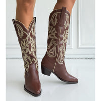 Bota texana café detalle beige tacon 6cm  HX3168-B0209