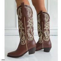 Bota texana café detalle beige tacon 6cm  HX3168-B0209