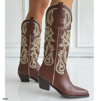 Bota texana café detalle beige tacon 6cm  HX3168-B0209