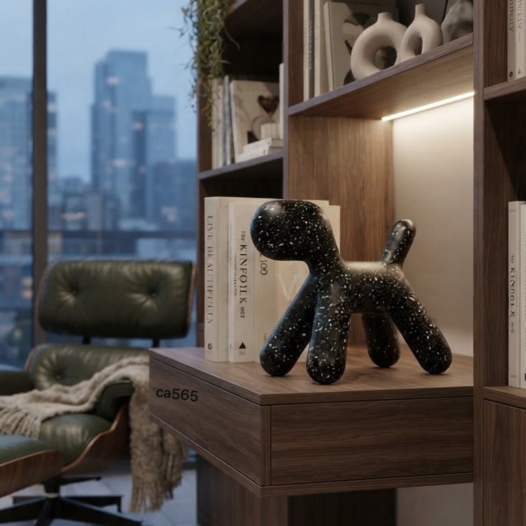 Articulo decorativo perro negro puntos blanco pequeño  19cm* 11.5cm* 16cm
