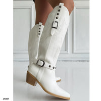 Bota texana blanco detalle correa y apliques plomo  tacon 6cm  HX3168-C1776