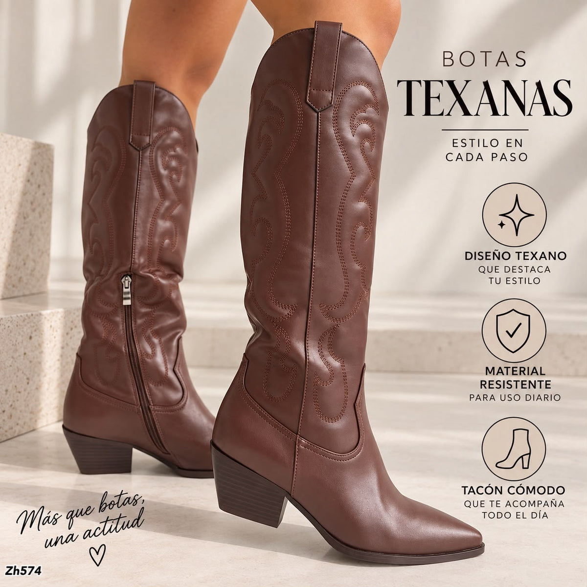 Bota texana café tacon 6cm   HX3325-B0219