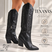 Bota texana negro apliques brillante tacon 9cm   HX3371-C1805