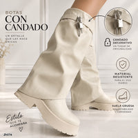 Bota caña alta beige doblez detalle plateado suela 5cm  HX3375-C1798