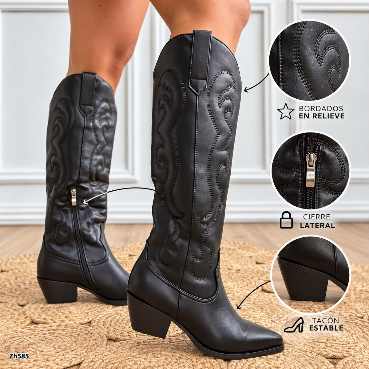Bota texana negro tacon 6cm  HX3325-B0219