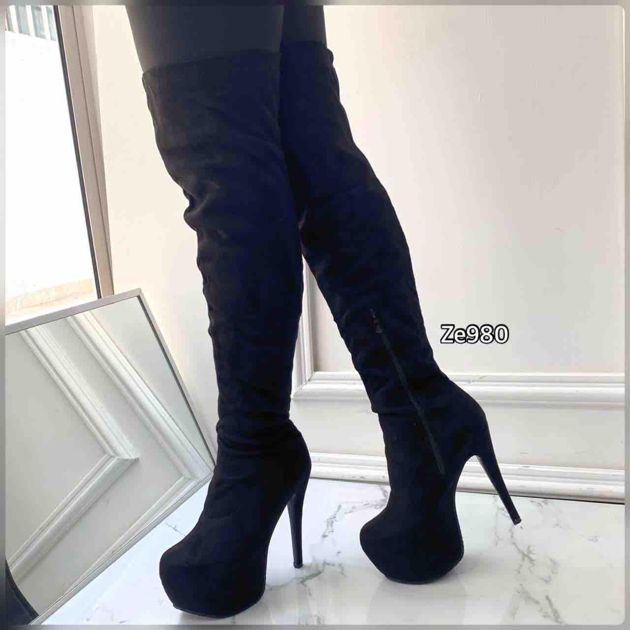 Bota caña alta negra tacon 14cm    06
