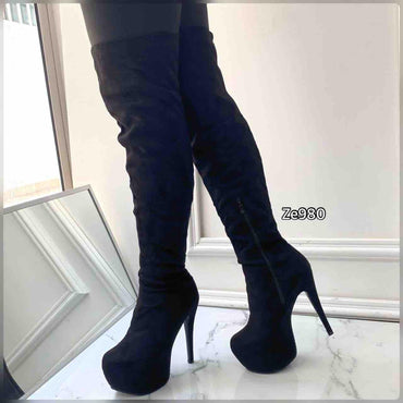 Bota caña alta negra tacon 14cm    06