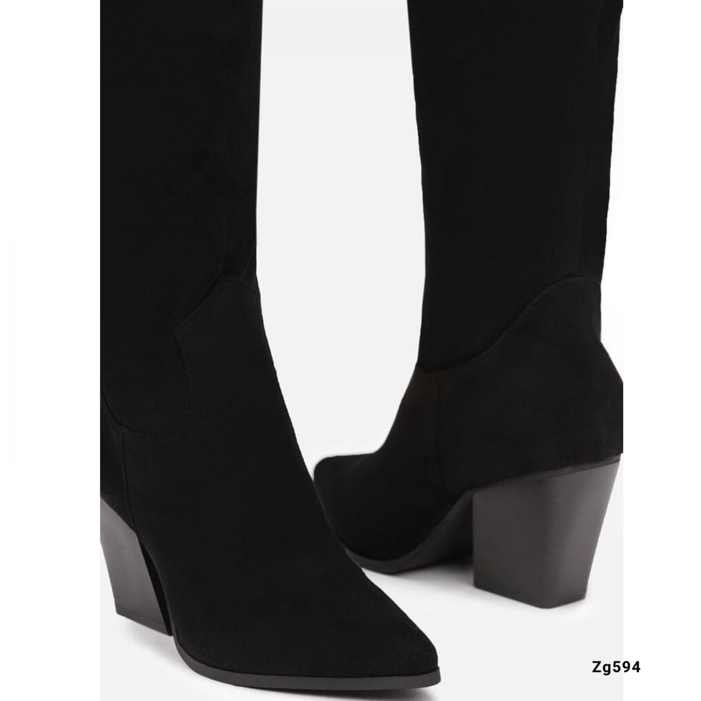 Bota extralarga texano negro apliques plateados tacon 8cm  9587A  C-71