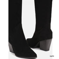 Bota extralarga texano negro apliques plateados tacon 8cm  9587A  C-71