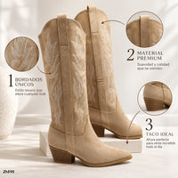 Bota texana beige detalles blanco tacon 6cm  HX3325-C1777