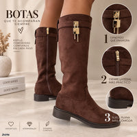 Bota caña alta café detalle dorado tacon 4cm   HX3373-C1799