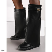 Bota caña alta negro doblez detalle dorado tacon corrido 9cm Y9B-ZX9192-01  C-93