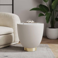 Mesa de policuero mediana beige piedra blanco  45cm* 45cm