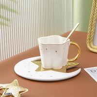 Taza plato luna blanco  detalles dorado 120ml