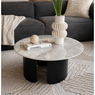 Mesa de centro piedra gris base metal negro  80cm* 40cm
