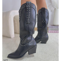 Bota texana negro apliques plateado tacon 6cm  D8227  C-16