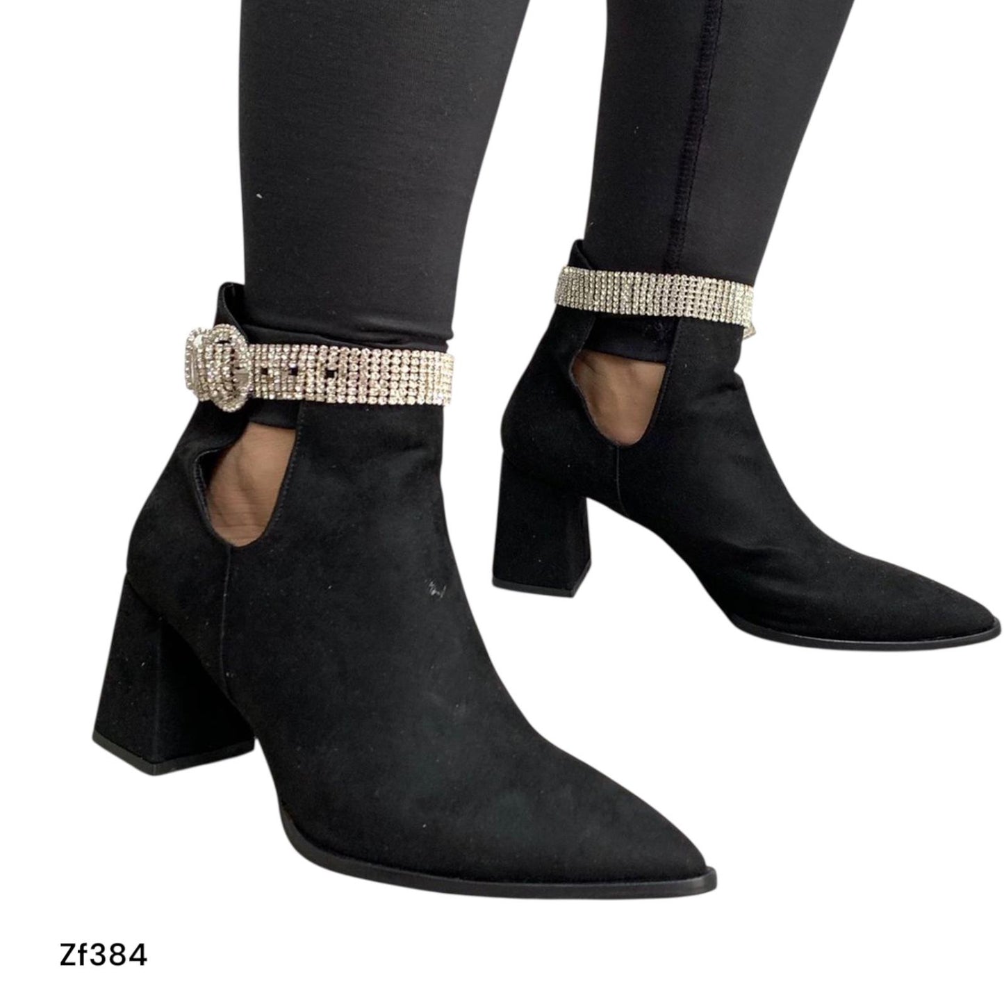 Botin negro aplique correa brillantes tacom 7cm  AB2  C1