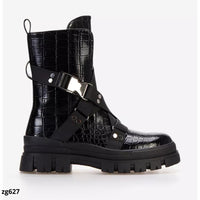 Botin textura negro detalles correas suela 4cm  15822  C-66