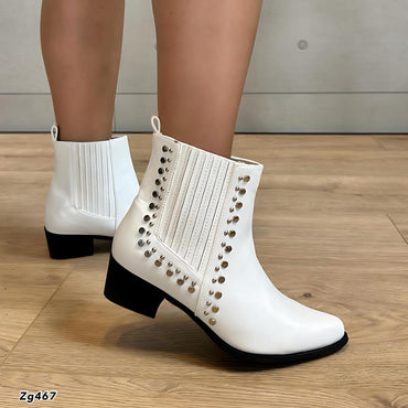 Botin texano blanco apliques plateados tacon 4cm  WC88  C-T