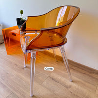 Silla naranja transparente en Plástico policarbonado  36cm* 32cm* 44cm