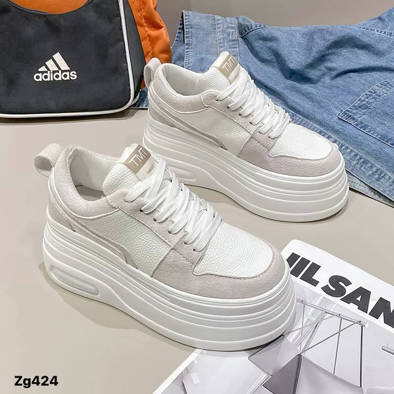 Tenis blanco detalles gris plataforma 7cm  1313  C-2