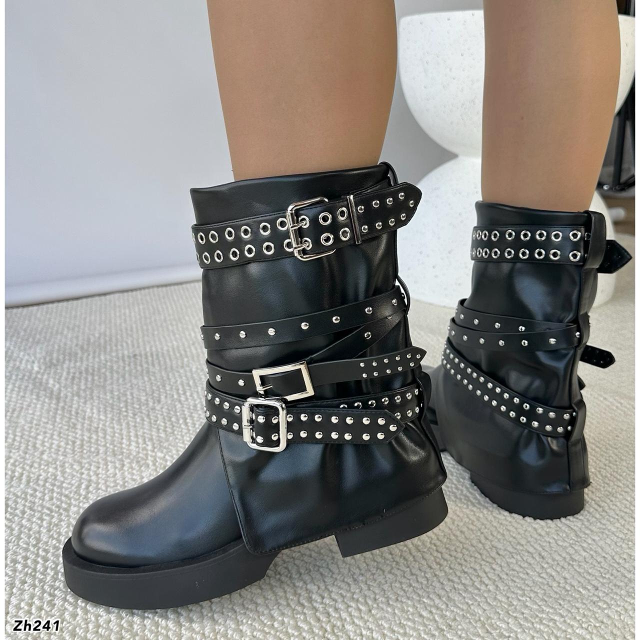 Botin negro doblez detalle correas apliques plateado suela 5cm  HX3096-B9431