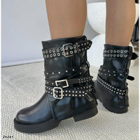 Botin negro doblez detalle correas apliques plateado suela 5cm  HX3096-B9431